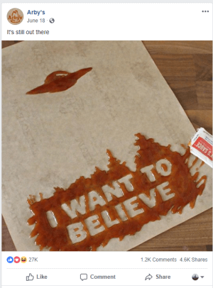 "I want to believe" ketchup design with Arby's